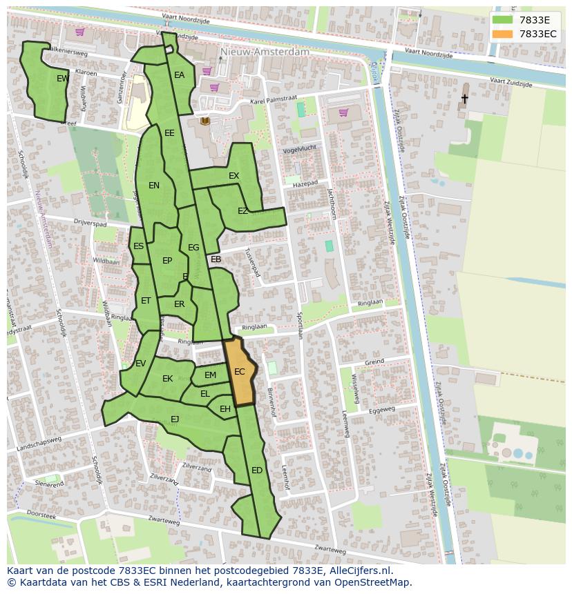 Afbeelding van het postcodegebied 7833 EC op de kaart.