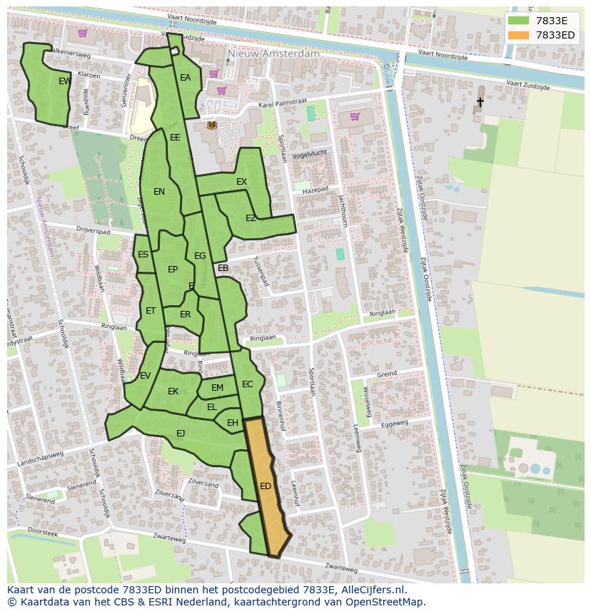 Afbeelding van het postcodegebied 7833 ED op de kaart.