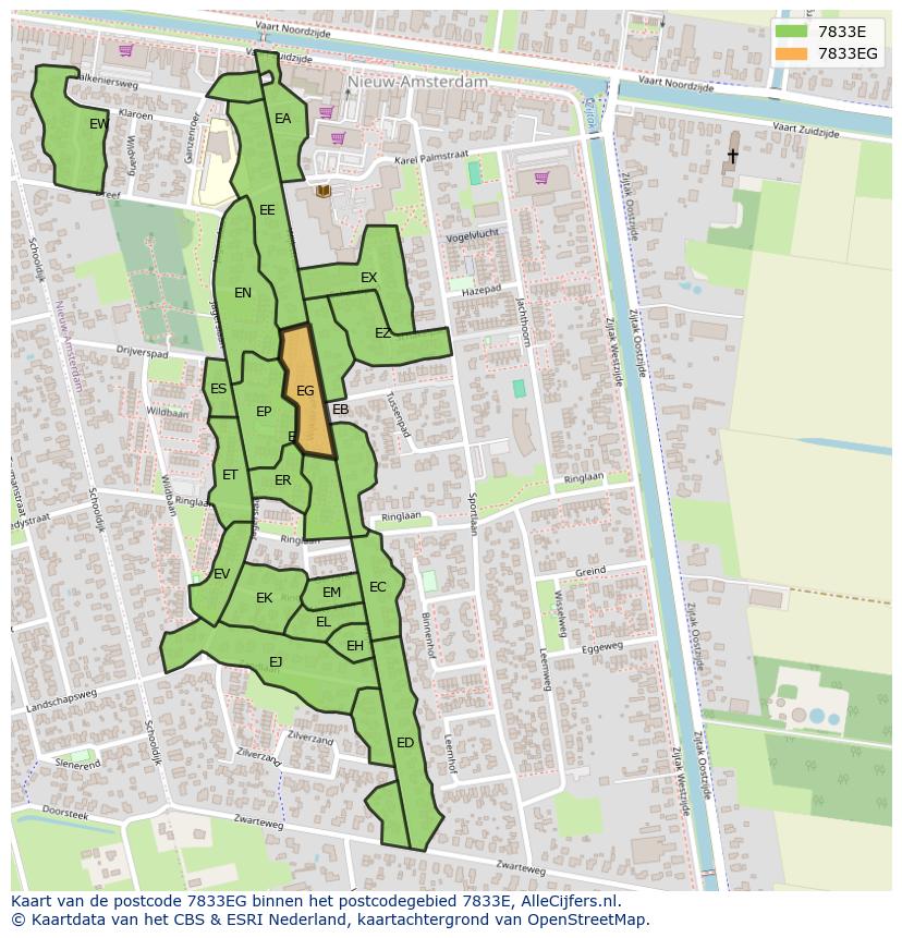 Afbeelding van het postcodegebied 7833 EG op de kaart.