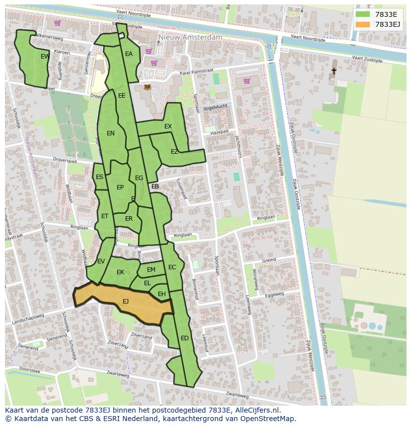 Afbeelding van het postcodegebied 7833 EJ op de kaart.