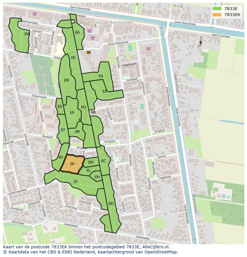 Afbeelding van het postcodegebied 7833 EK op de kaart.