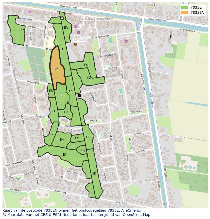 Afbeelding van het postcodegebied 7833 EN op de kaart.