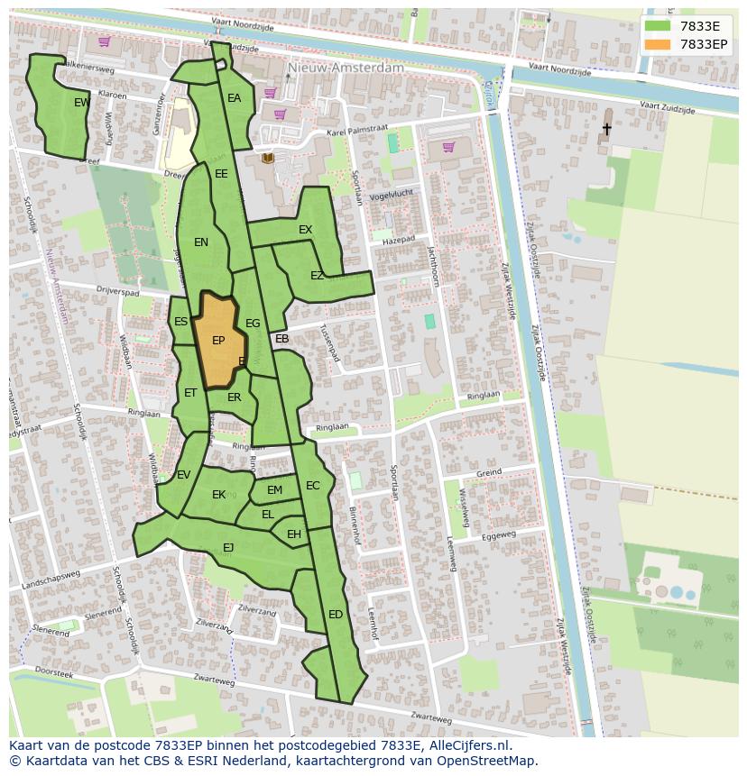 Afbeelding van het postcodegebied 7833 EP op de kaart.