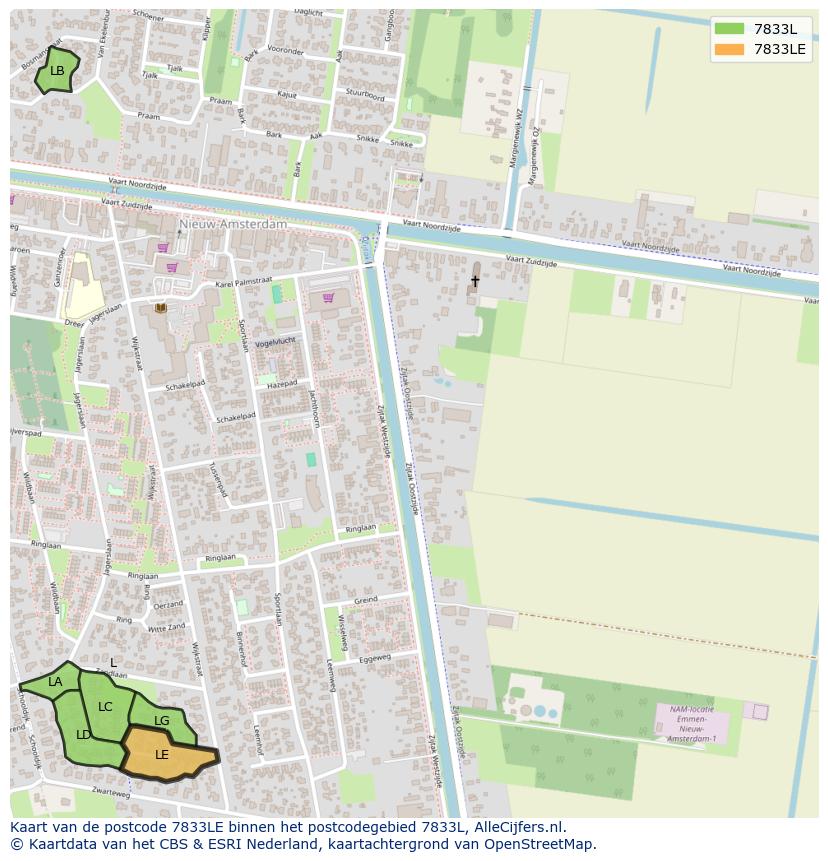 Afbeelding van het postcodegebied 7833 LE op de kaart.