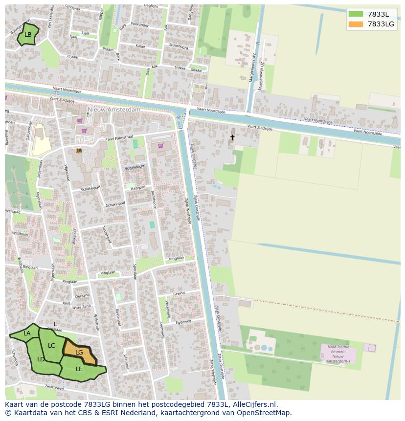 Afbeelding van het postcodegebied 7833 LG op de kaart.
