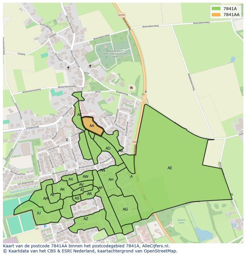 Afbeelding van het postcodegebied 7841 AA op de kaart.