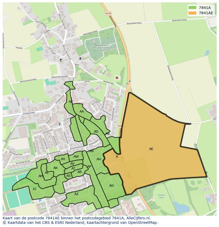 Afbeelding van het postcodegebied 7841 AE op de kaart.