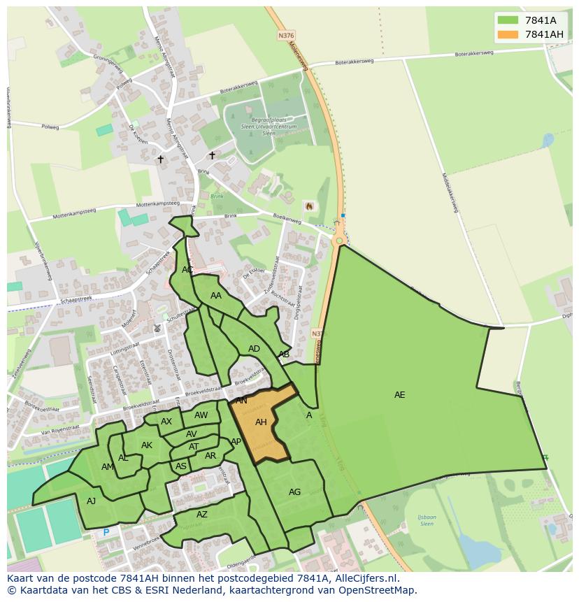 Afbeelding van het postcodegebied 7841 AH op de kaart.