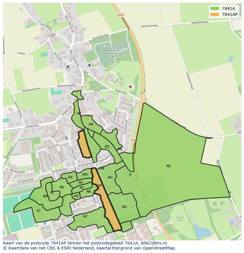Afbeelding van het postcodegebied 7841 AP op de kaart.