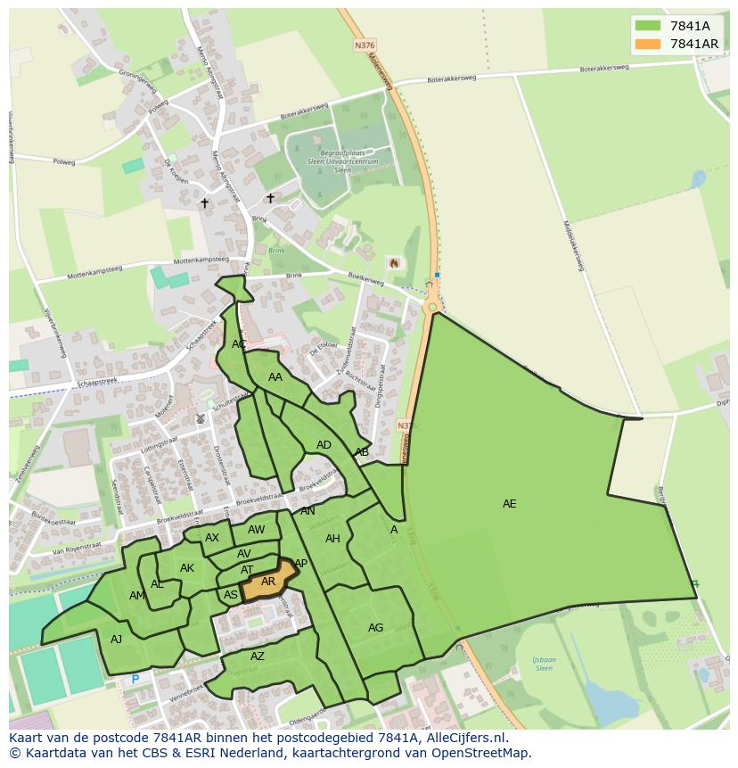 Afbeelding van het postcodegebied 7841 AR op de kaart.