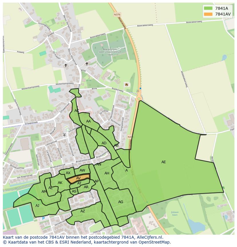 Afbeelding van het postcodegebied 7841 AV op de kaart.