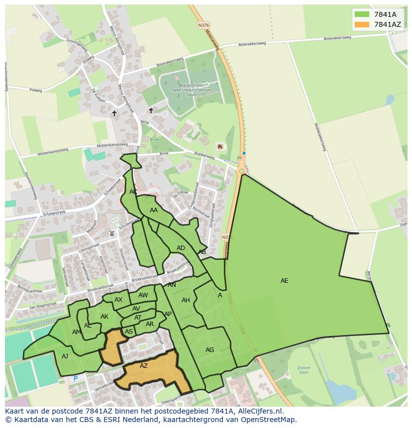 Afbeelding van het postcodegebied 7841 AZ op de kaart.