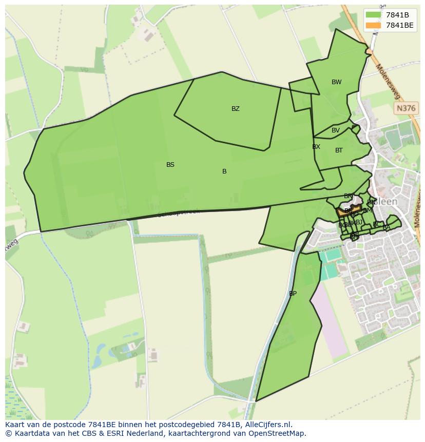 Afbeelding van het postcodegebied 7841 BE op de kaart.