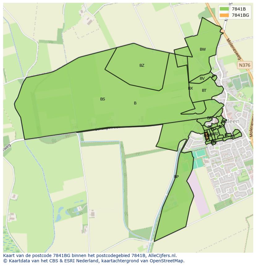 Afbeelding van het postcodegebied 7841 BG op de kaart.