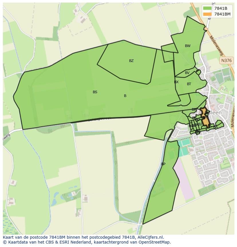 Afbeelding van het postcodegebied 7841 BM op de kaart.
