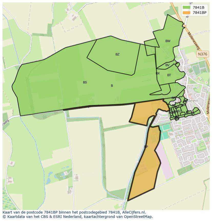 Afbeelding van het postcodegebied 7841 BP op de kaart.