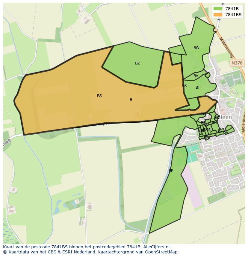 Afbeelding van het postcodegebied 7841 BS op de kaart.