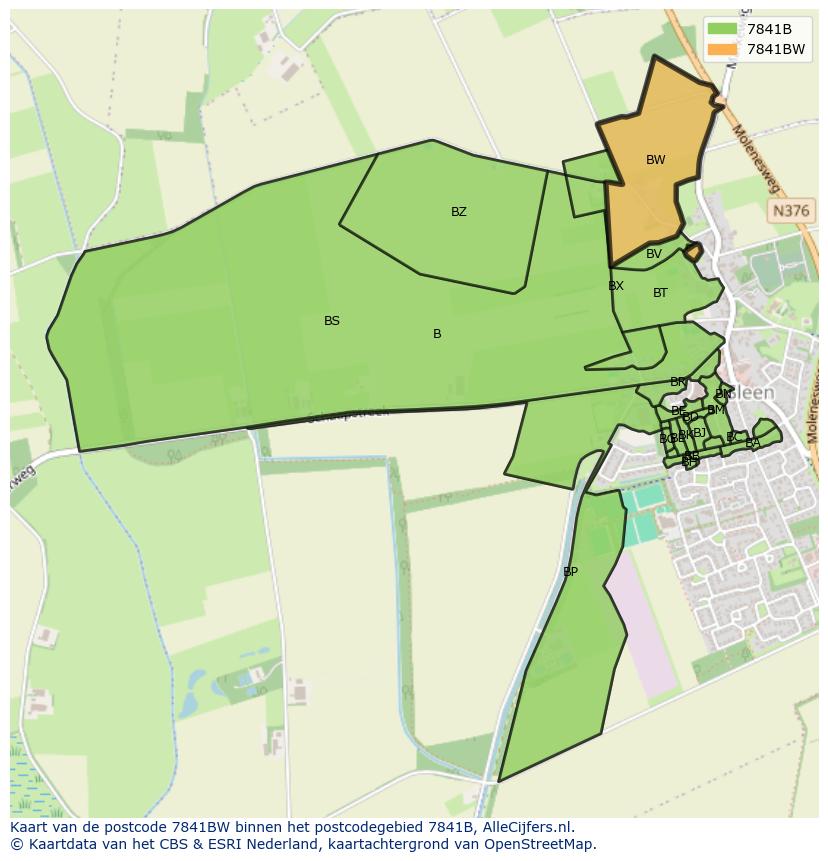 Afbeelding van het postcodegebied 7841 BW op de kaart.