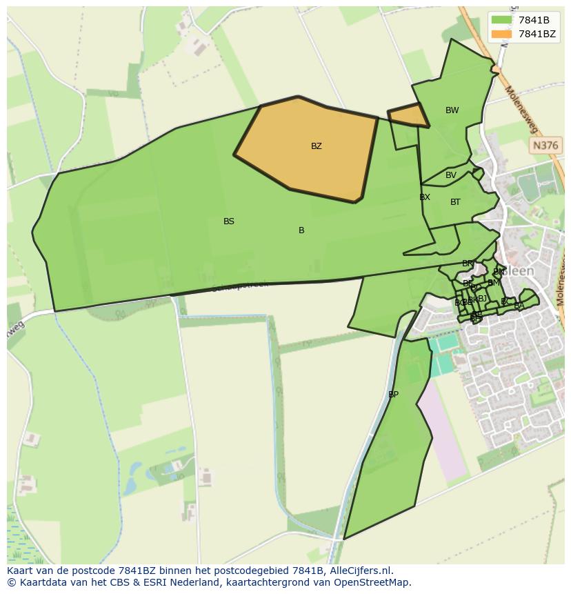 Afbeelding van het postcodegebied 7841 BZ op de kaart.