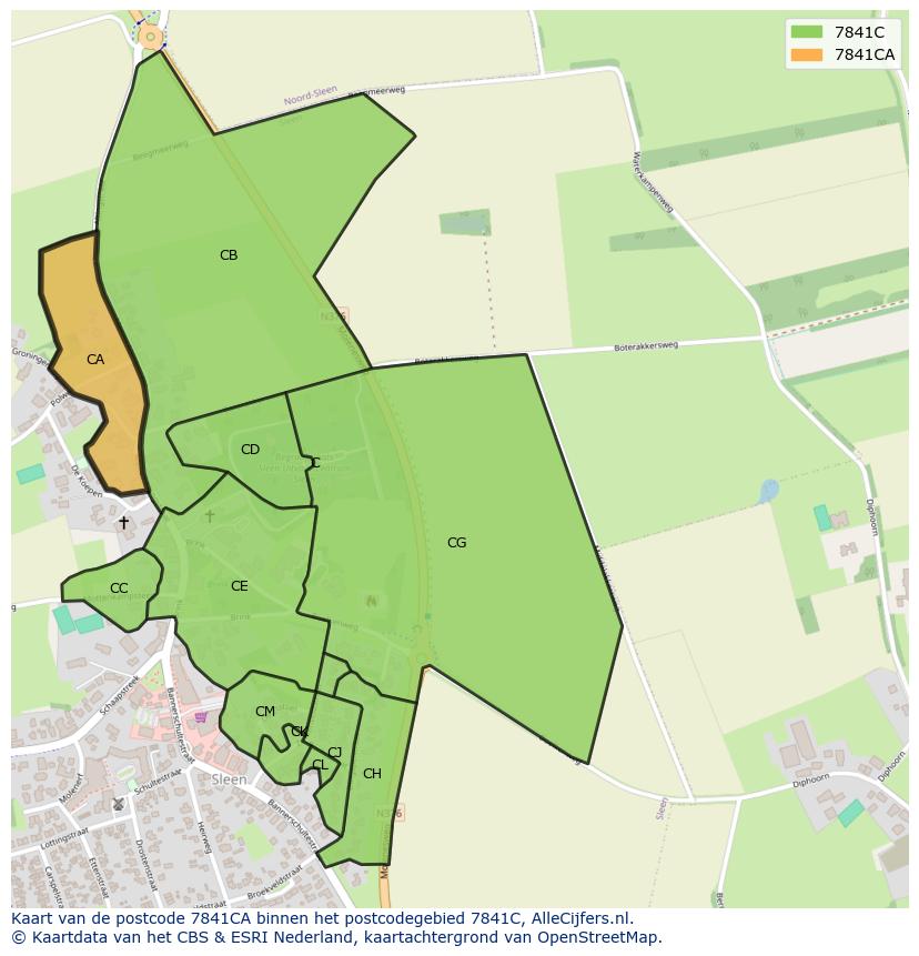 Afbeelding van het postcodegebied 7841 CA op de kaart.