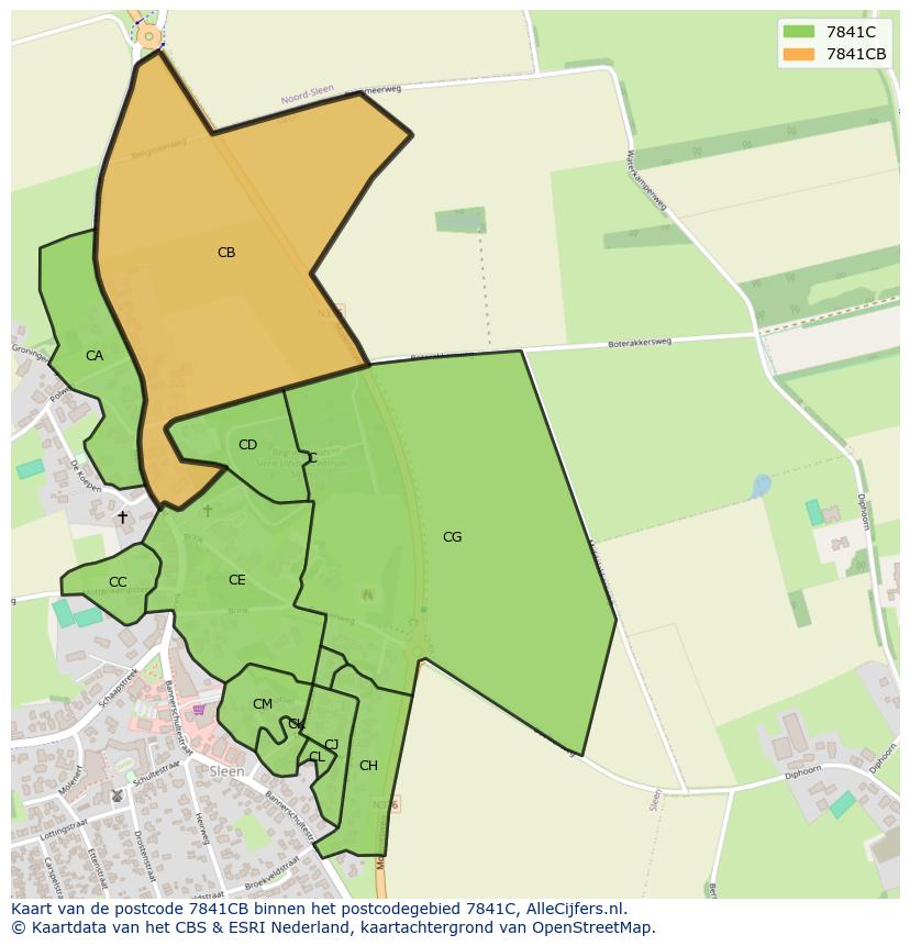 Afbeelding van het postcodegebied 7841 CB op de kaart.