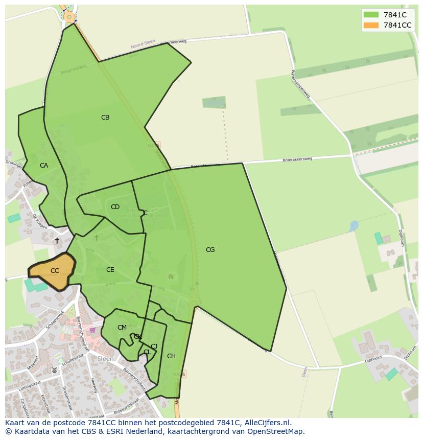 Afbeelding van het postcodegebied 7841 CC op de kaart.