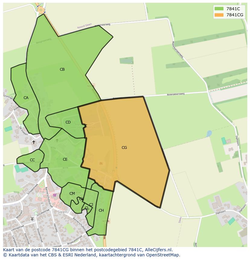 Afbeelding van het postcodegebied 7841 CG op de kaart.