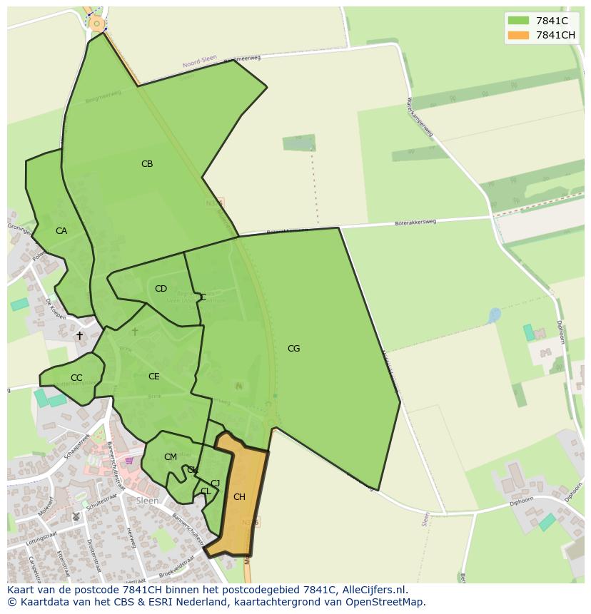 Afbeelding van het postcodegebied 7841 CH op de kaart.
