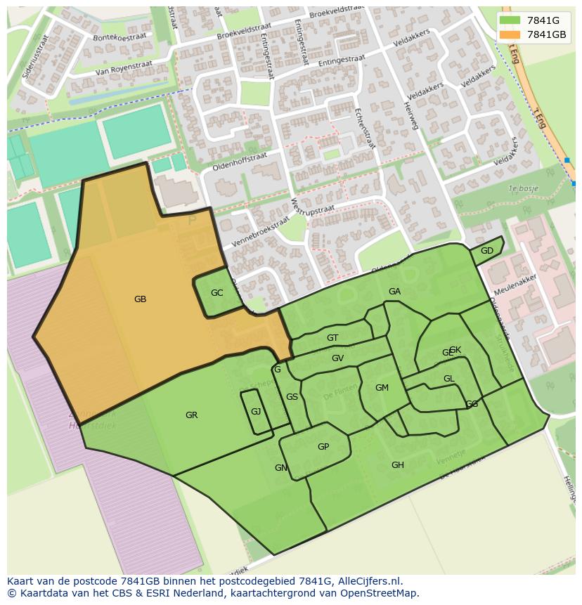 Afbeelding van het postcodegebied 7841 GB op de kaart.