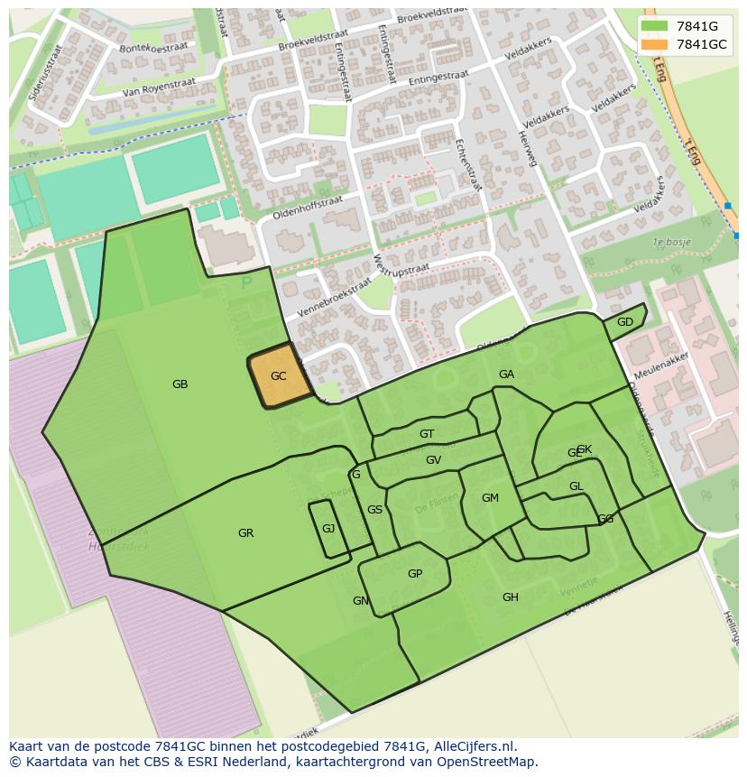 Afbeelding van het postcodegebied 7841 GC op de kaart.