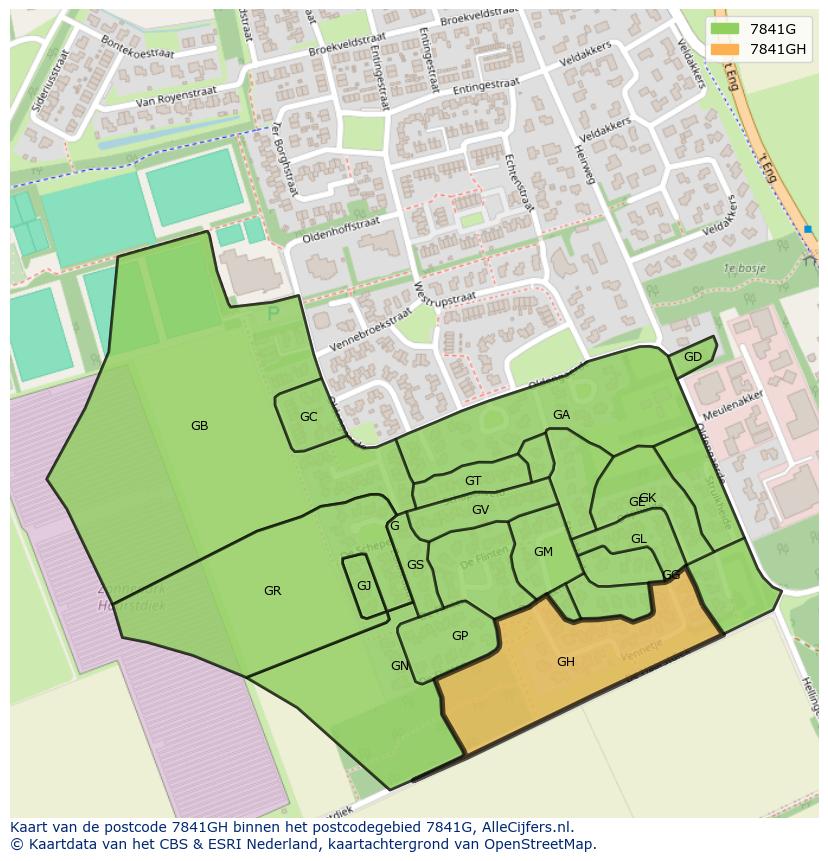 Afbeelding van het postcodegebied 7841 GH op de kaart.