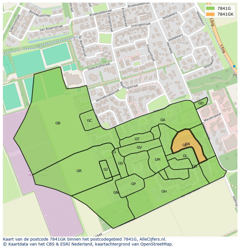 Afbeelding van het postcodegebied 7841 GK op de kaart.