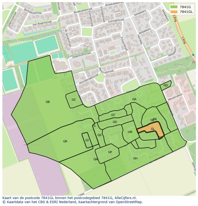 Afbeelding van het postcodegebied 7841 GL op de kaart.