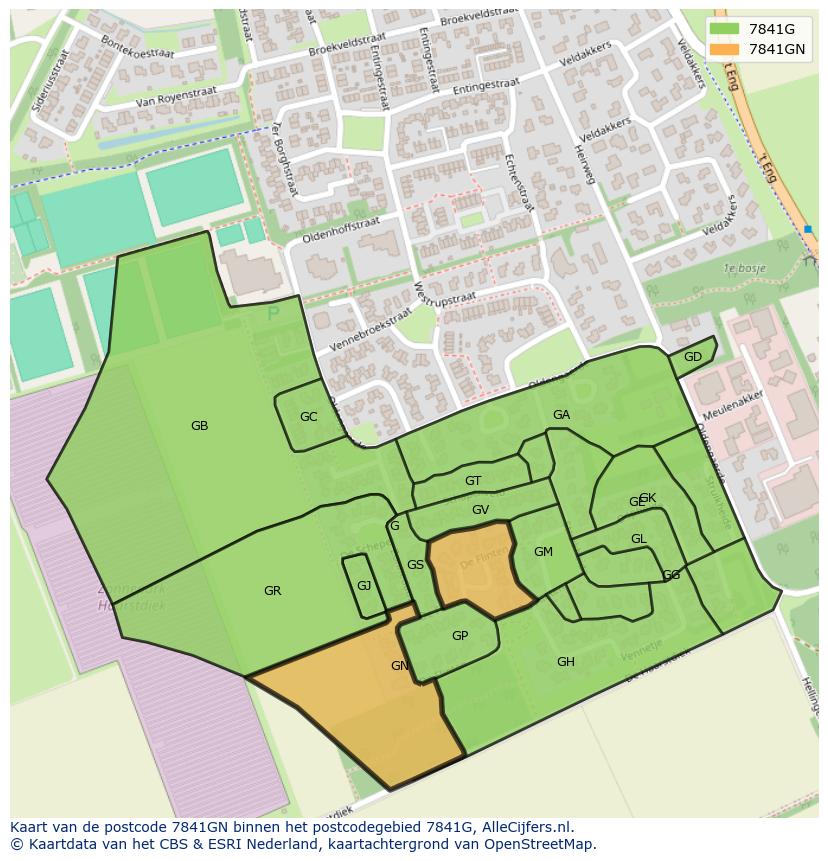 Afbeelding van het postcodegebied 7841 GN op de kaart.