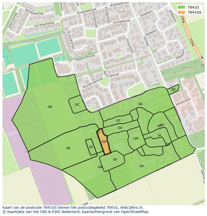 Afbeelding van het postcodegebied 7841 GS op de kaart.