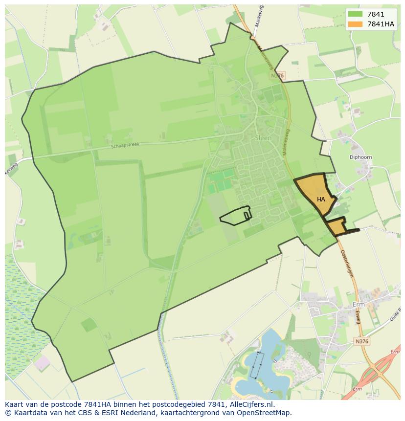 Afbeelding van het postcodegebied 7841 HA op de kaart.