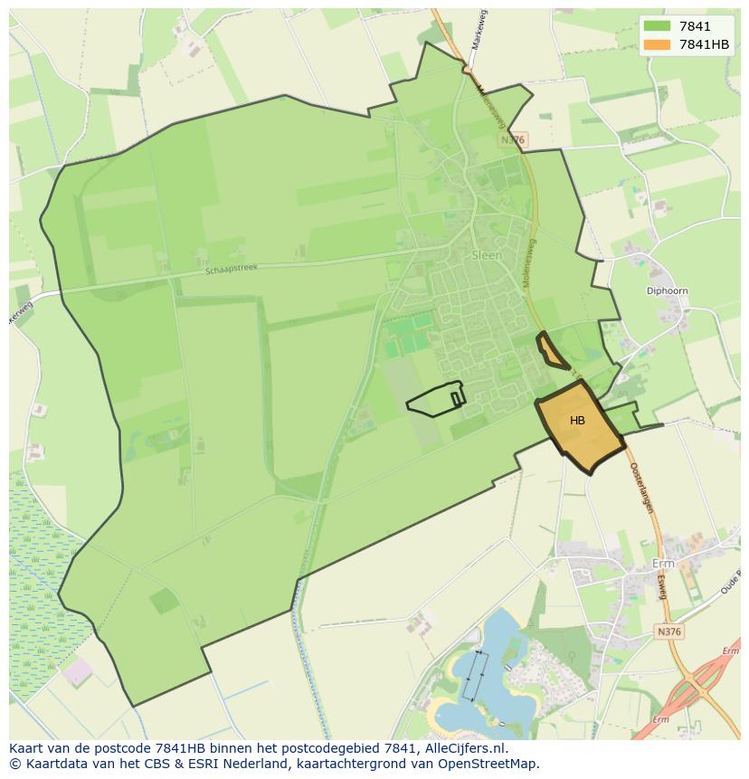 Afbeelding van het postcodegebied 7841 HB op de kaart.