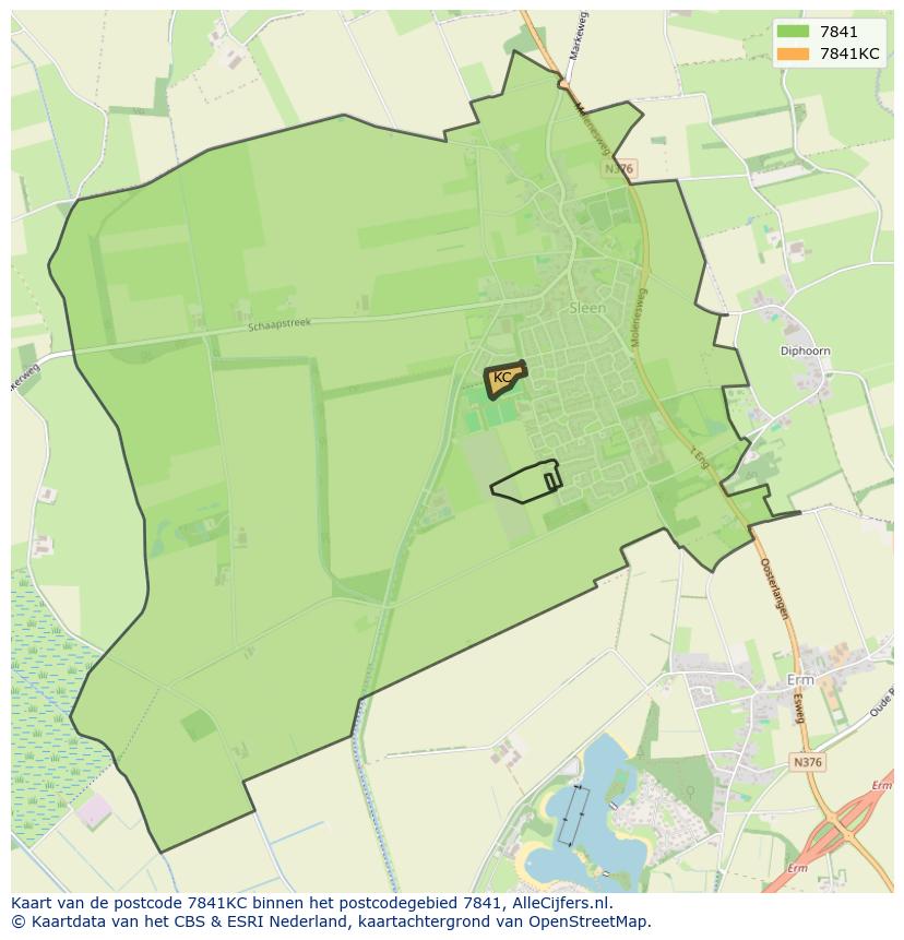 Afbeelding van het postcodegebied 7841 KC op de kaart.