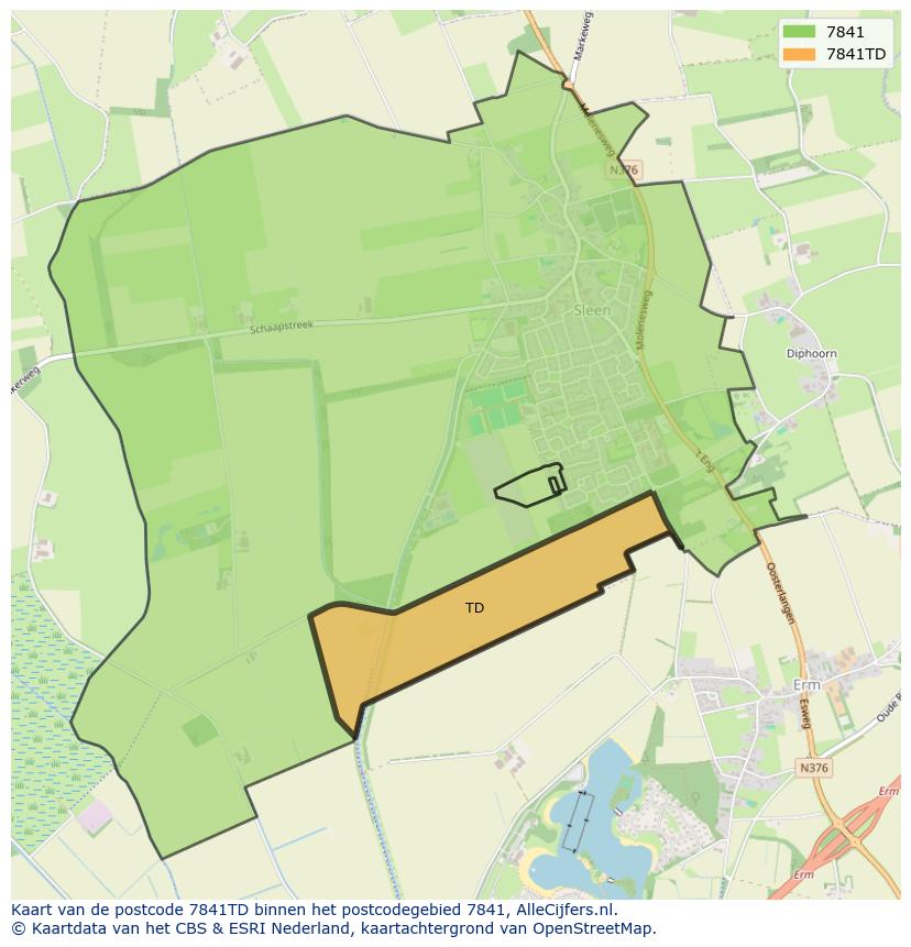 Afbeelding van het postcodegebied 7841 TD op de kaart.