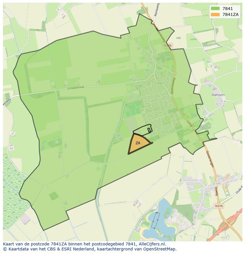 Afbeelding van het postcodegebied 7841 ZA op de kaart.