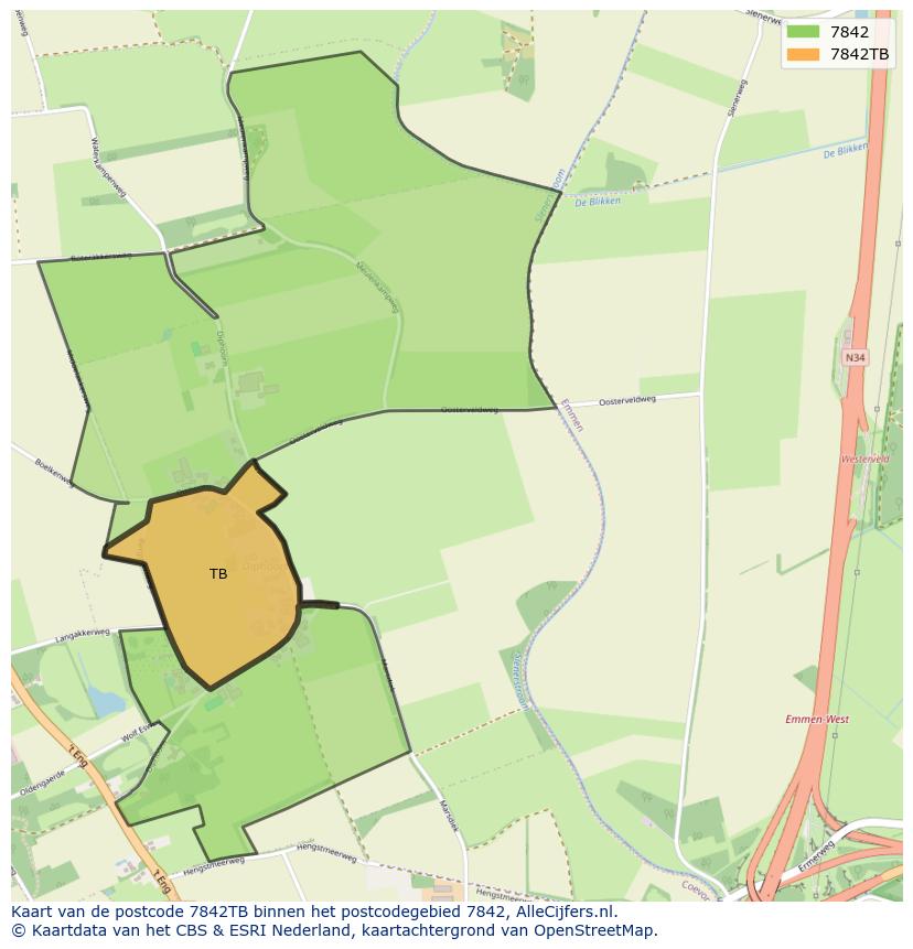 Afbeelding van het postcodegebied 7842 TB op de kaart.