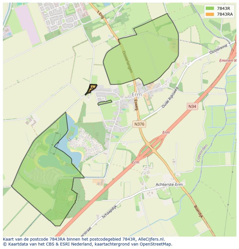Afbeelding van het postcodegebied 7843 RA op de kaart.