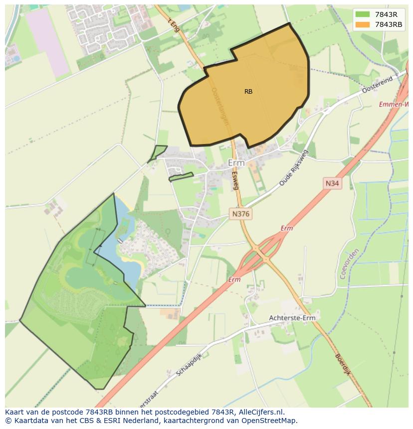 Afbeelding van het postcodegebied 7843 RB op de kaart.