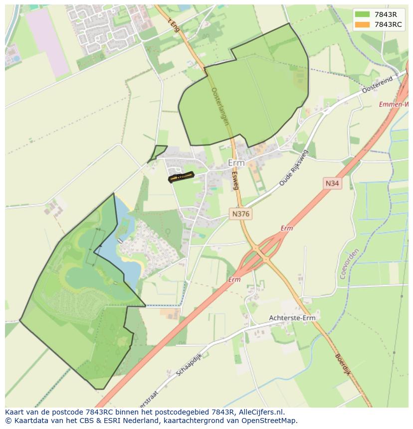 Afbeelding van het postcodegebied 7843 RC op de kaart.