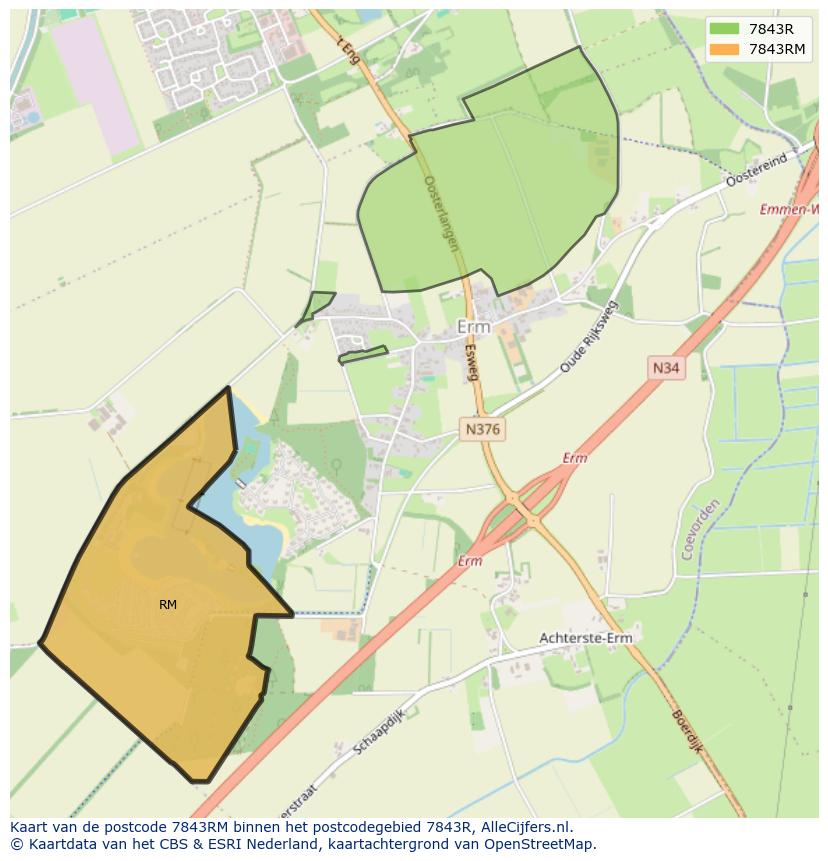 Afbeelding van het postcodegebied 7843 RM op de kaart.