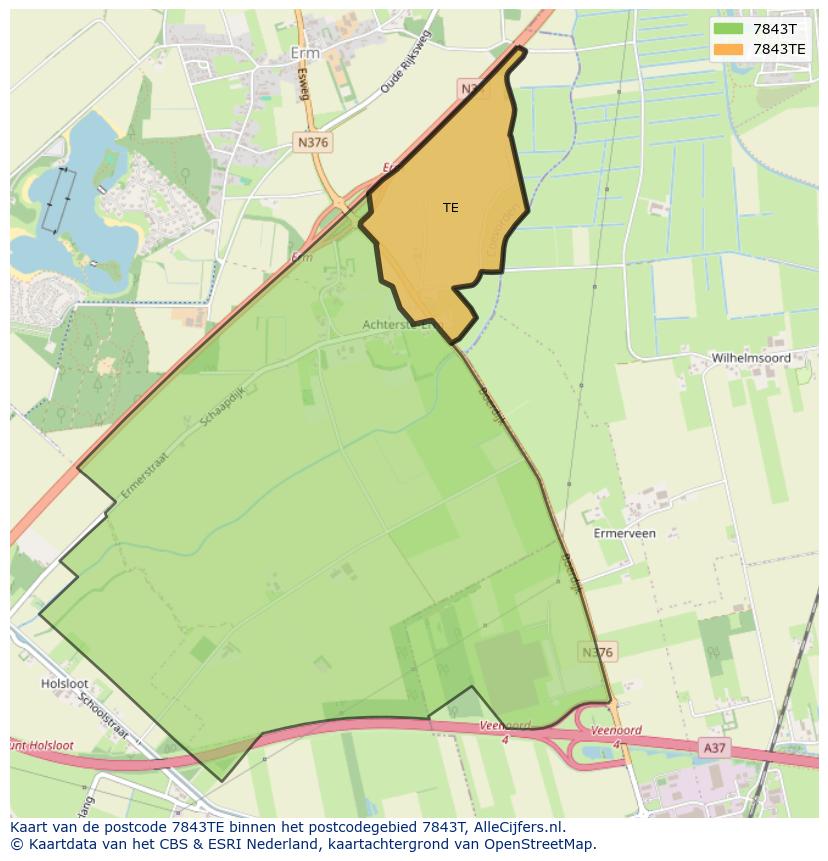 Afbeelding van het postcodegebied 7843 TE op de kaart.
