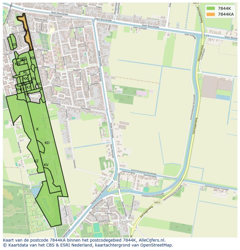 Afbeelding van het postcodegebied 7844 KA op de kaart.