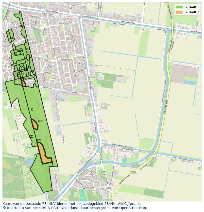Afbeelding van het postcodegebied 7844 KV op de kaart.