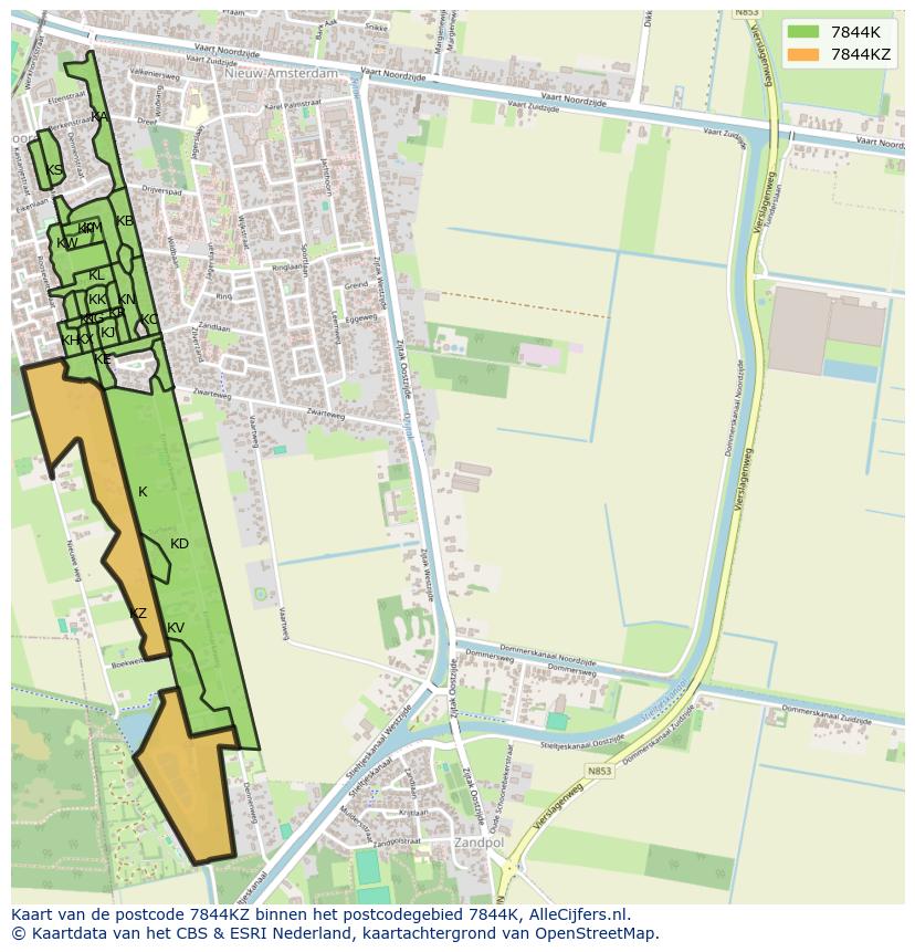 Afbeelding van het postcodegebied 7844 KZ op de kaart.