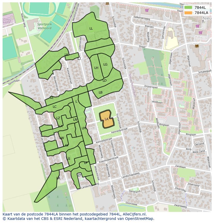 Afbeelding van het postcodegebied 7844 LA op de kaart.